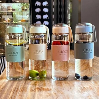 Picture of 480ML Heat Resistant Portable Glass Drink Bottle Cold Water Juice Tea Bottle With Screw Lid Filter Net Easy To Carry