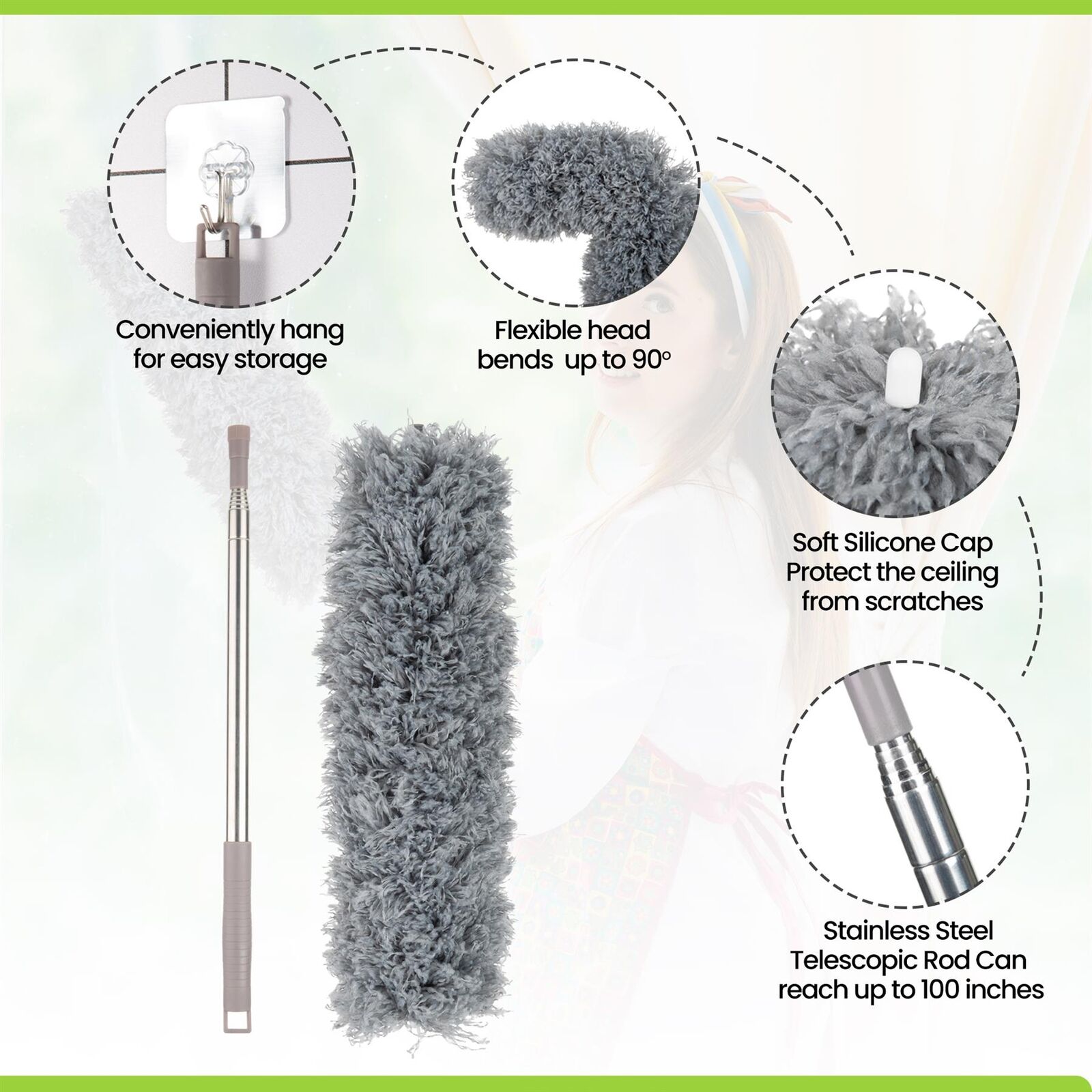 Picture of 50/100 inch Portable Bendable Feather Duster with Extra Long Extendable Microfiber Duster