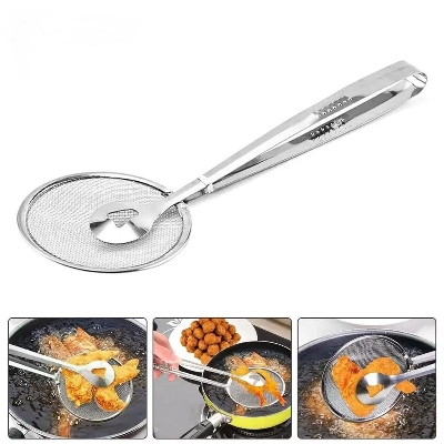 Picture of Stainless Steel Fried Food Net Folder Oil Drain Clip Handheld Colander Filter Mesh Spoon for Kitchen Cooking Tools