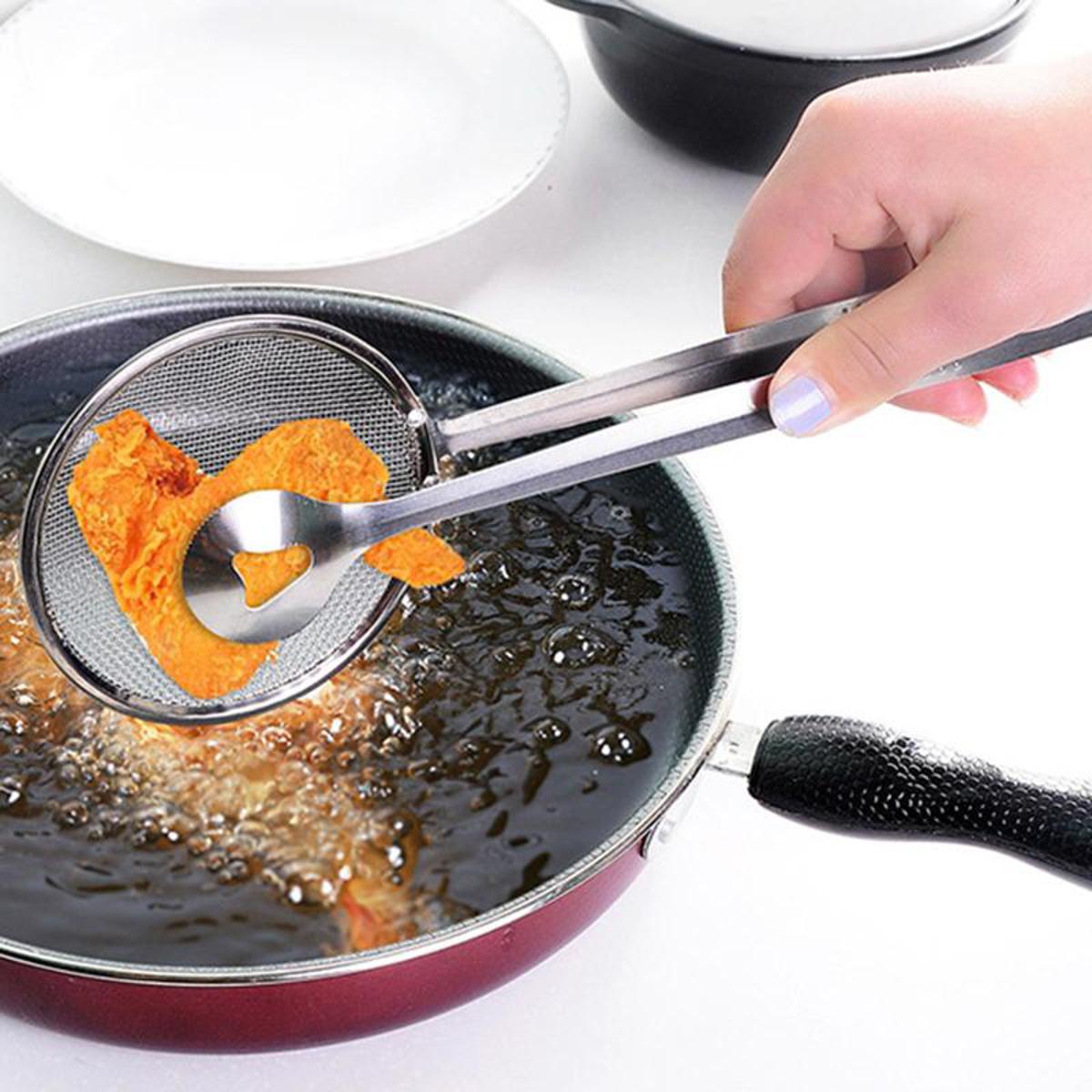 Picture of Stainless Steel Fried Food Net Folder Oil Drain Clip Handheld Colander Filter Mesh Spoon for Kitchen Cooking Tools
