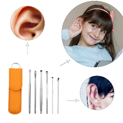 Picture of 6 PCS Ear Pick Set Portable Ear Cleaner Set Stainless Steel With Leather Case