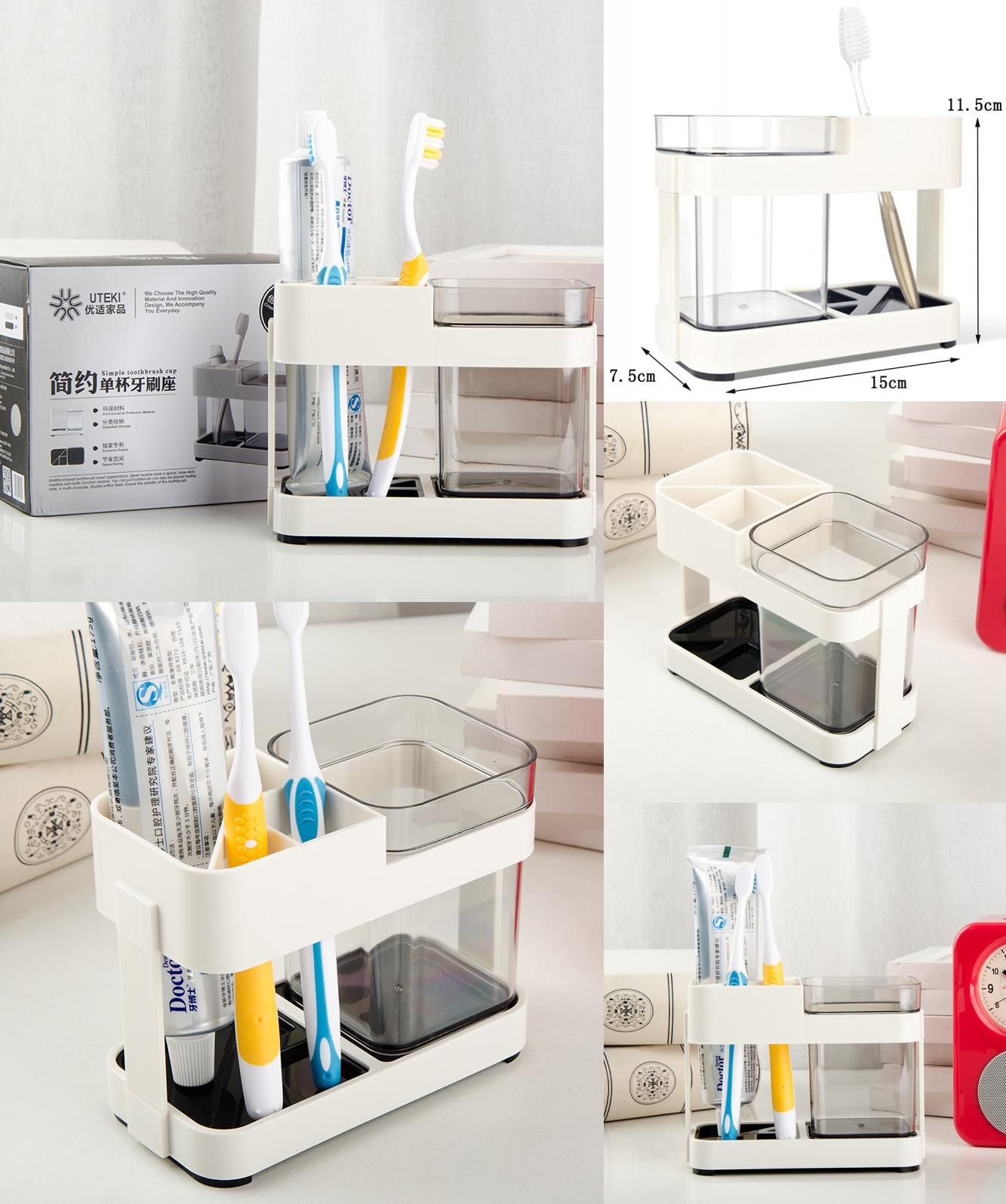 Picture of Toothbrush Box Holder Cup Bathroom Storage Toilet Two Removable Toothbrush Box Seat 2 chamber