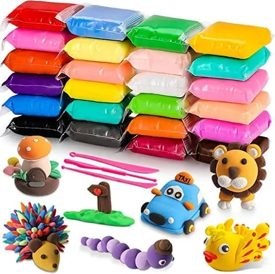 Picture of 12 Pcs Colors Air Dry Clay for Kids Non-Toxic Soft & Ultra Light Modeling Clay with Project Book, Accessories and Sculpting Tools,