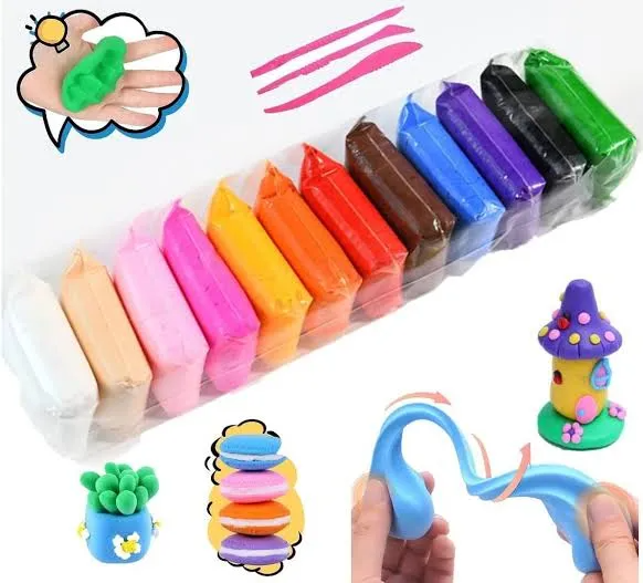 Picture of 12 Pcs Colors Air Dry Clay for Kids Non-Toxic Soft & Ultra Light Modeling Clay with Project Book, Accessories and Sculpting Tools,