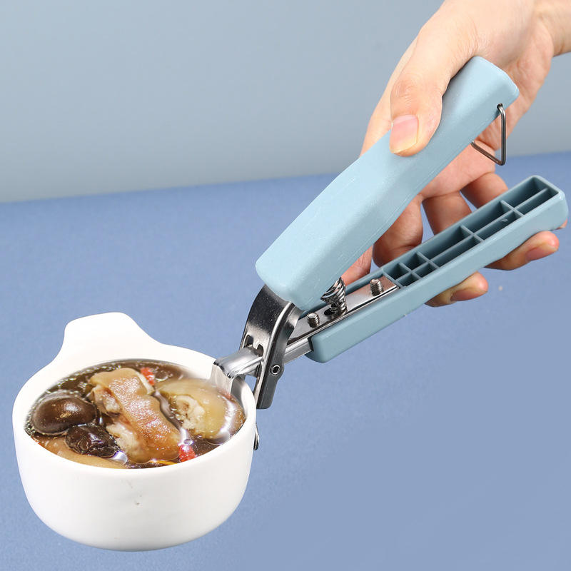 Picture of Anti Skid Stainless Steel Hot Dish Retriever Tongs Pizza Pan Pot Pan Gripper Bowl Clip With Silicone Handle clip
