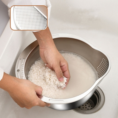 Picture of Thickened 304 stainless steel rice washing basin household kitchen drainage basin vegetable washing basin
