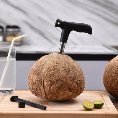 Picture of Coconut Opener Stainless Steel Drill Cutter with Cleaner Stick Coconut Tool, Set of 1, Multicolor