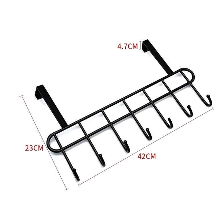 Picture of Multi-Alloy Steel Functional Steel Over The Door Hook Hanger Organizer | Wall Hook Rack | for Hanging Clothes | Door Storage Coat Hooks Behind The Door Organizer (Black)