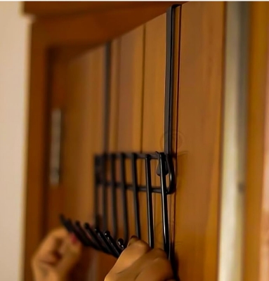 Picture of Multi-Alloy Steel Functional Steel Over The Door Hook Hanger Organizer | Wall Hook Rack | for Hanging Clothes | Door Storage Coat Hooks Behind The Door Organizer (Black)