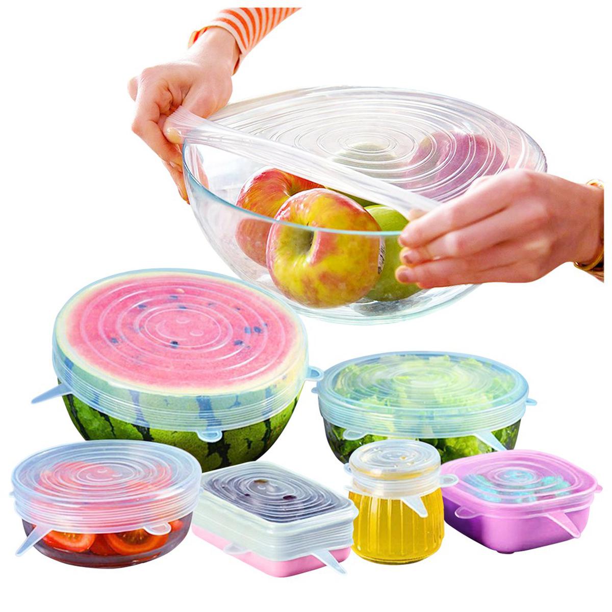 Picture of 6 Pcs Kitchen Reusable Silicone Stretch Seal Lid Preservation Vacuum Food Storage Bowl Cover