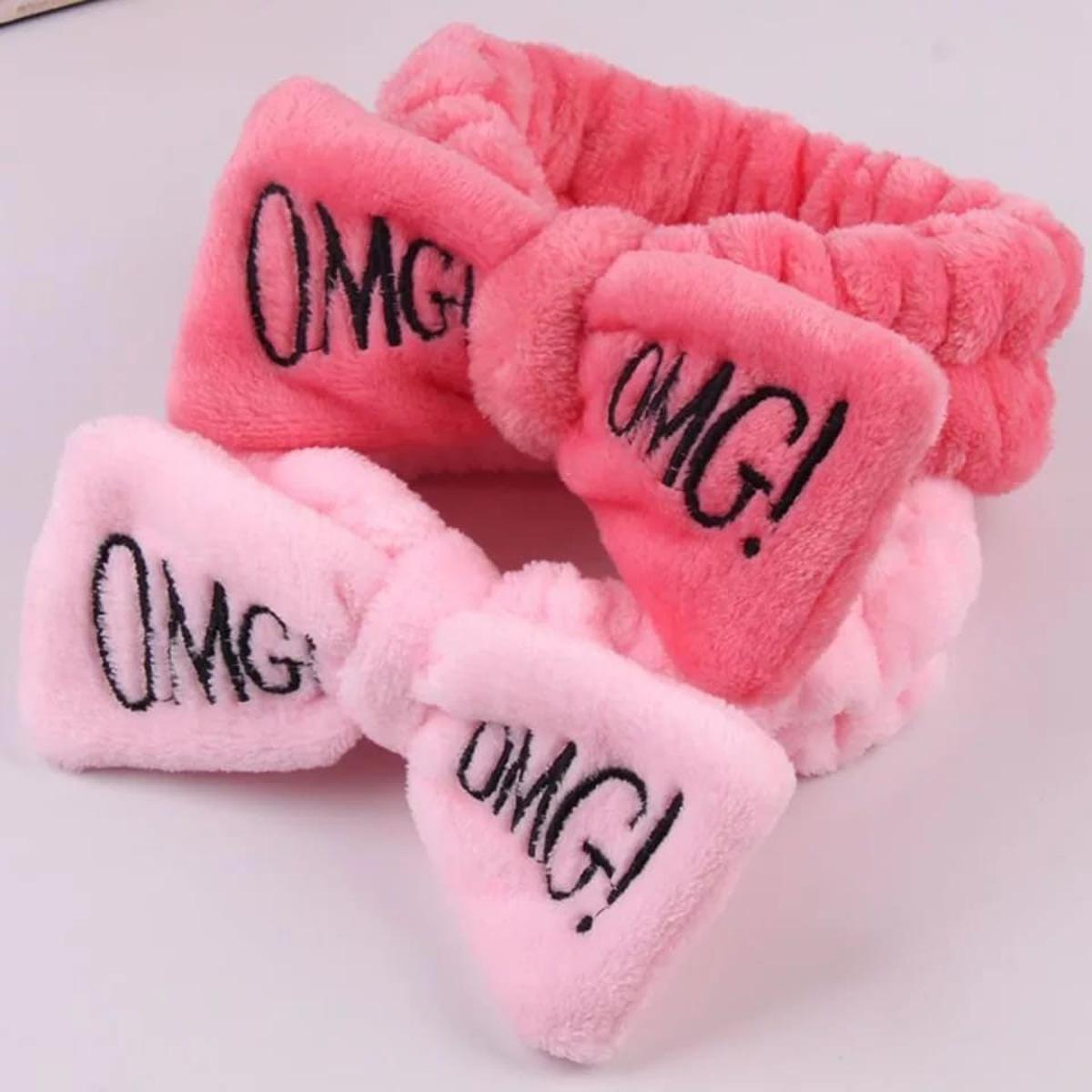 Picture of Colorful Women Bow Hair Band Fashion OMG Letters Wash Face Headband Girls Headwear Hairbands Coral Fleece Hair Accessories