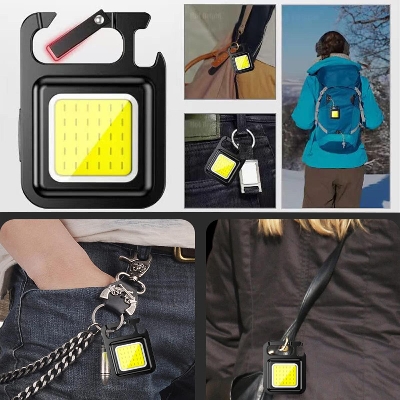 Picture of Mini Keychain Flash Light USB Rechargeable 3 Modes COB Waterproof Multifunction Portable Lamp Emergency Pocket Work Lights Small Bottle Opener for Outdoor Travel Camping Hiking Cane Opener