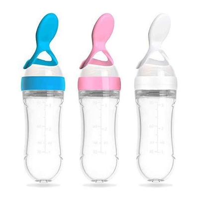 Picture of Silicone Baby Food Dispensing Spoon & Feeder, Travel Baby Training Bottle with Spoon Soft Head Baby Feeding Tools- kids
