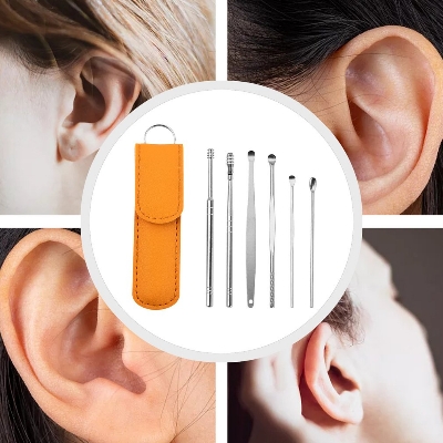 Picture of 6 PCS Ear Pick Set Portable Ear Cleaner Set Stainless Steel With Leather Case