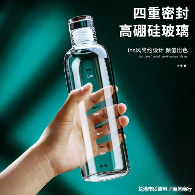 Picture of Time Scale Water transparent Clear Cups  Bottles 500ml Time scale cup food grade handy cup high temperature resistant plastic student summer couple water cup transparent portable cup. - water bottle