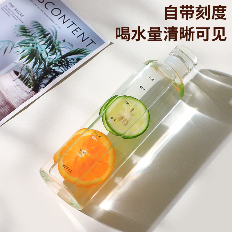 Picture of Time Scale Water transparent Clear Cups  Bottles 500ml Time scale cup food grade handy cup high temperature resistant plastic student summer couple water cup transparent portable cup. - water bottle