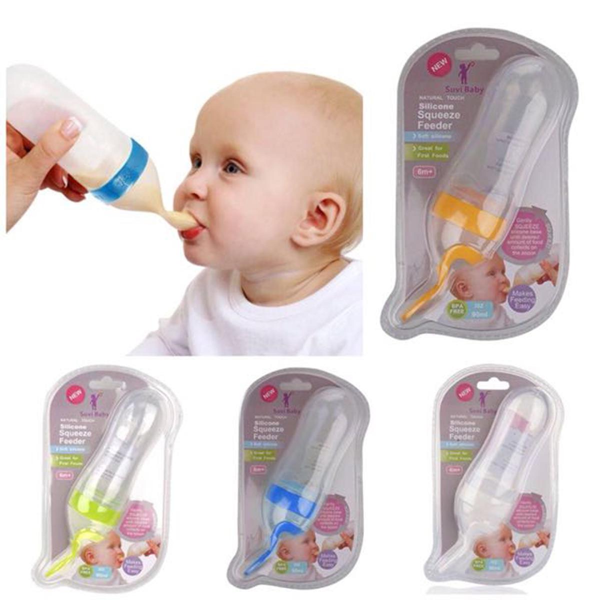 Picture of Silicone Baby Food Dispensing Spoon & Feeder, Travel Baby Training Bottle with Spoon feeder set