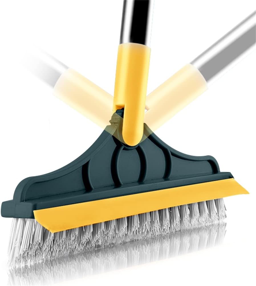 Picture of 2 In 1 Bathroom Long Handle Brush Bristles Floor Ceramic Tile Wall Seam Scrub Toilet Bath Cleaning Tools Hard-bristled Triangular Head Scraper Rotate Cleaning Brush Bathroom Floor Corner Crevice Brush