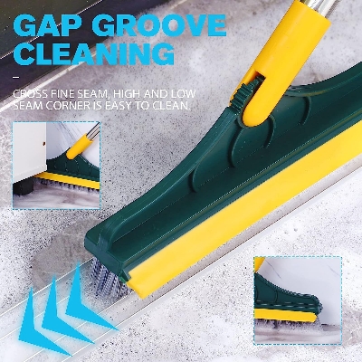 Picture of 2 in 1 Floor Scrub Brush, Magic Broom Brush Floor Brush Scrubber with Long Handle, Premium 120 Degree Rotating Removable Crevice Cleaning Brush with Squeegee