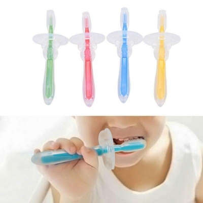 Picture of Baby Teether Training Teeth Soft Toothbrush Brush Safe Bendable food grade silicone  baby soft Toothbrush 1pcs CN multicolor