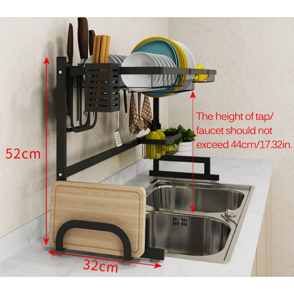 Picture of Stainless Steel Black Kitchen Accessories Utensils Dish Plates Drying Storage Rack Over Sink