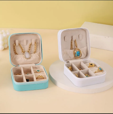 Picture of 1pc Portable Jewelry Storage Box Home Travel Earrings Necklace Ring Jewelry Box Mini Layered Jewelry Display Case