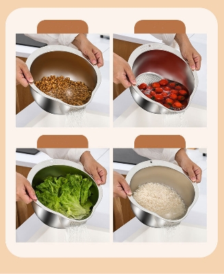 Picture of Thickened 304 stainless steel rice washing basin household kitchen drainage basin vegetable washing basin