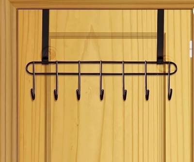 Picture of Multi-Alloy Steel Functional Steel Over The Door Hook Hanger Organizer | Wall Hook Rack | for Hanging Clothes | Door Storage Coat Hooks Behind The Door Organizer (Black)