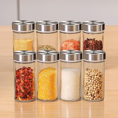 Picture of Stainless Steel & Glass Spice Jar Set - 12 Jars Rotating Kitchen Spice Rack