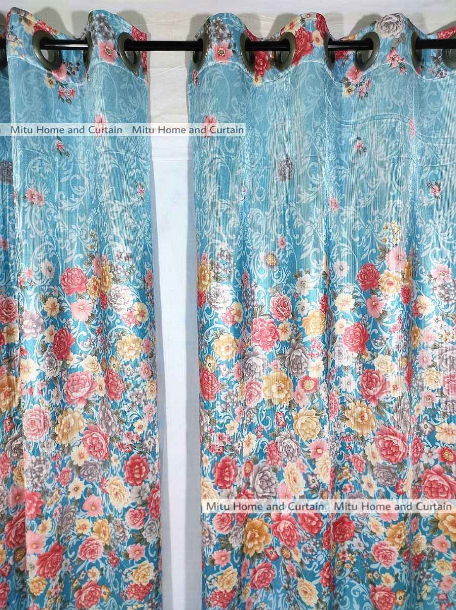 Buy curtain-porda-synthetic-curtains-indian-porda-window-protector-4380-inch-standard-size-4-kuchi-curtain-blue-flower-art- at Best Price In Bangladesh