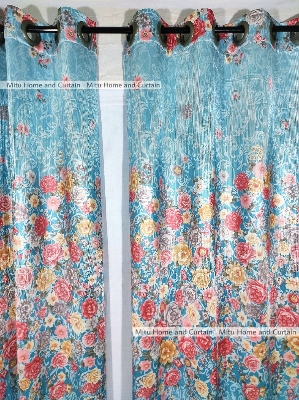 Buy curtain-porda-synthetic-curtains-indian-porda-window-protector-4380-inch-standard-size-4-kuchi-curtain-blue-flower-art- at Best Price In Bangladesh