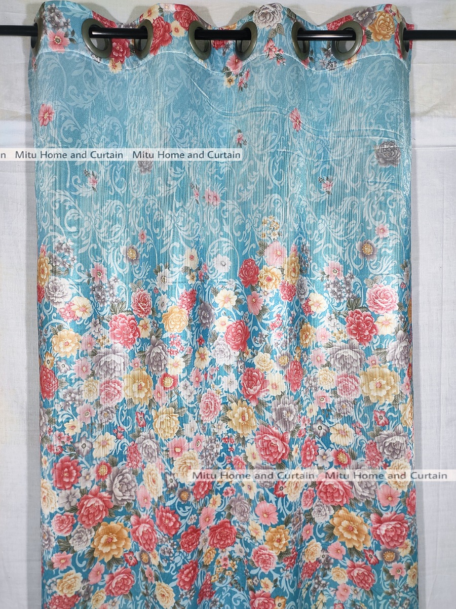 Buy curtain-porda-synthetic-curtains-indian-porda-window-protector-4380-inch-standard-size-4-kuchi-curtain-blue-flower-art- at Best Price In Bangladesh