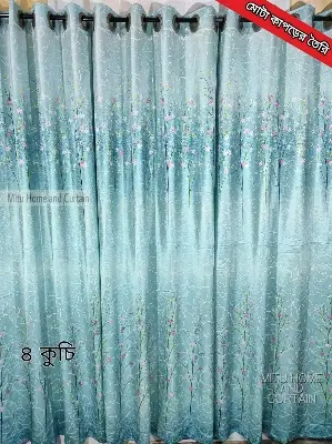 Buy curtain-porda-synthetic-curtains-indian-porda-window-protector-4380-inch-standard-size-4-kuchi-curtain-sky-blue-flower-art- at Best Price In Bangladesh