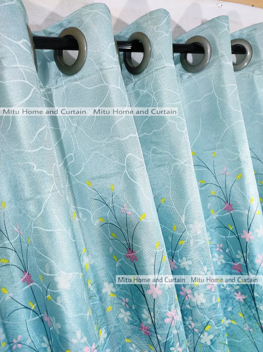 Buy curtain-porda-synthetic-curtains-indian-porda-window-protector-4380-inch-standard-size-4-kuchi-curtain-sky-blue-flower-art- at Best Price In Bangladesh