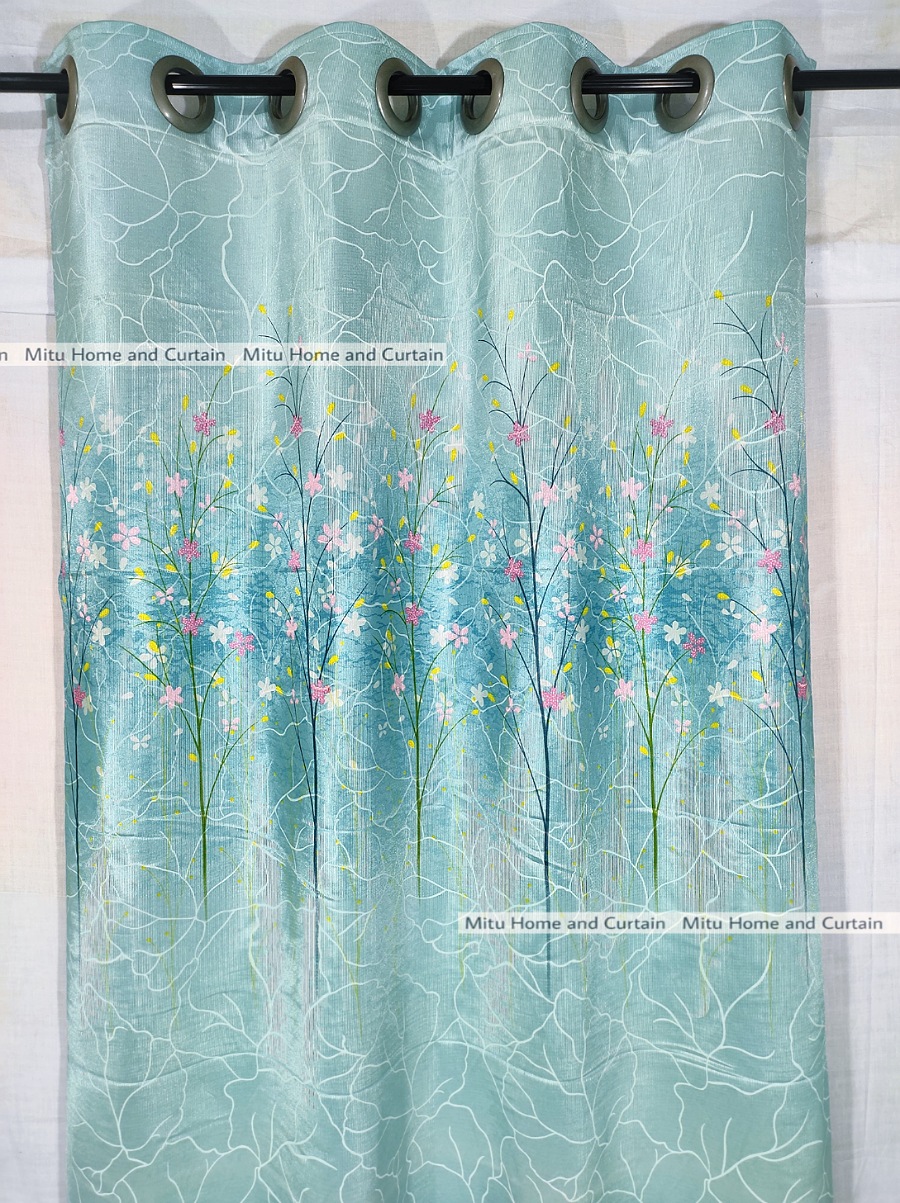 Buy curtain-porda-synthetic-curtains-indian-porda-window-protector-4380-inch-standard-size-4-kuchi-curtain-sky-blue-flower-art- at Best Price In Bangladesh