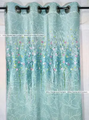 Buy curtain-porda-synthetic-curtains-indian-porda-window-protector-4380-inch-standard-size-4-kuchi-curtain-sky-blue-flower-art- at Best Price In Bangladesh