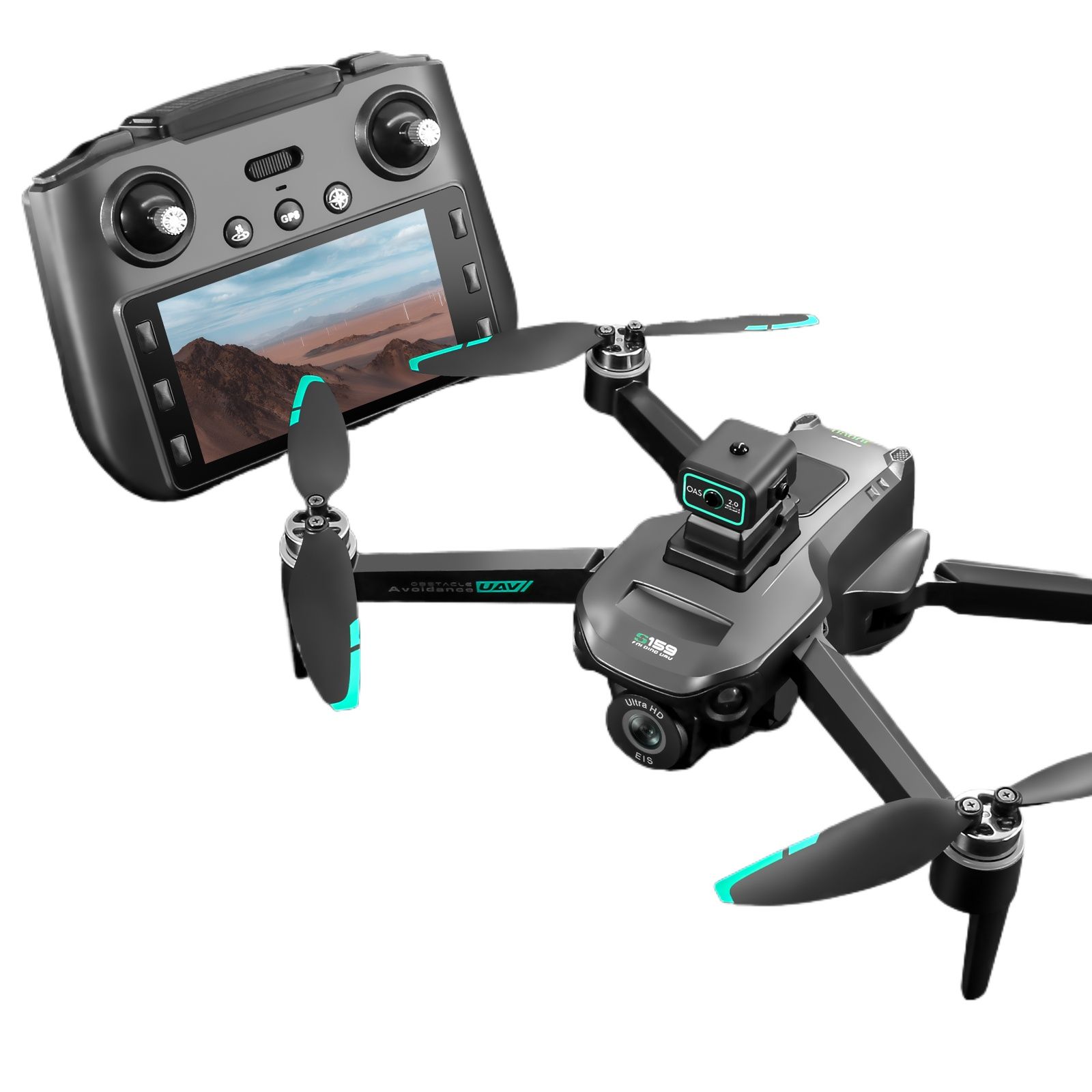 Picture of (REMOTE DIPLAY) 5G WIFI FPV G.P.S Quadcopter Drone 4K HD Dual Cameras Obstacle Avoidance LED Large Screen Remote RC Drone DH