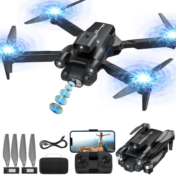 Picture of 4K WIFI FPV Drone Dual Full HD Camera Dual Battery Dual Brush Foldable RC Qudcopter with Headless Mode, Altitude Hold, Storage Bag, Drone Camera, Camera Drone, Mini Drone Camera, Drone Camera