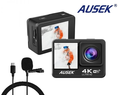 Picture of Ausek Q60TR 4K Ultra HD Touch Dual Screen Selfie-Time Action Camera with Extranal Microphone, Remote & EIS