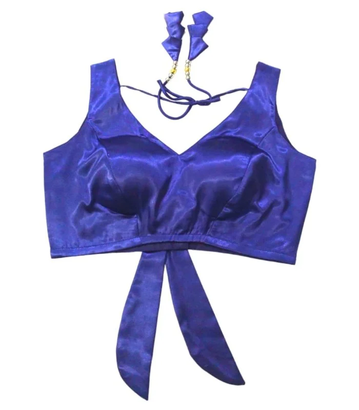 Picture of Blue Color Sleeveless Semi Backless Blouse For Women