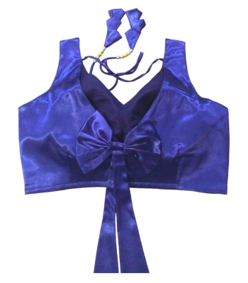 Picture of Blue Color Sleeveless Semi Backless Blouse For Women