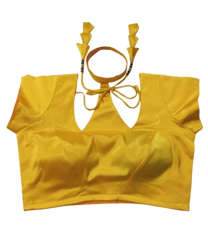 Picture of New Yellow Princess Cut Backless Blouse For Women