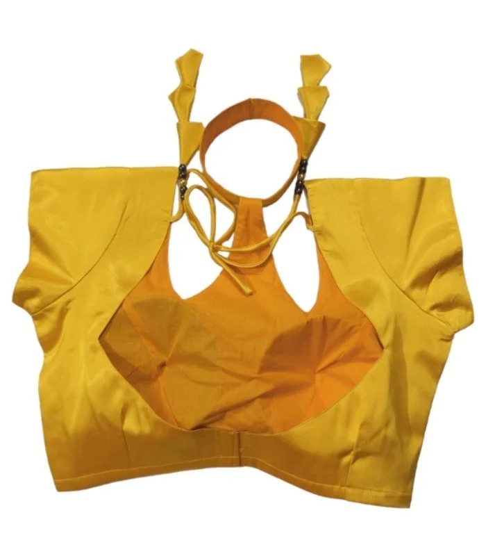 Picture of New Yellow Princess Cut Backless Blouse For Women