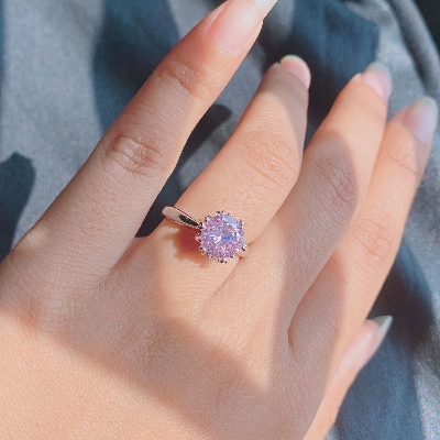 Picture of Sterling Silver Zircon Pink Stone Finger Ring (Adjustable) - Ring For Girls