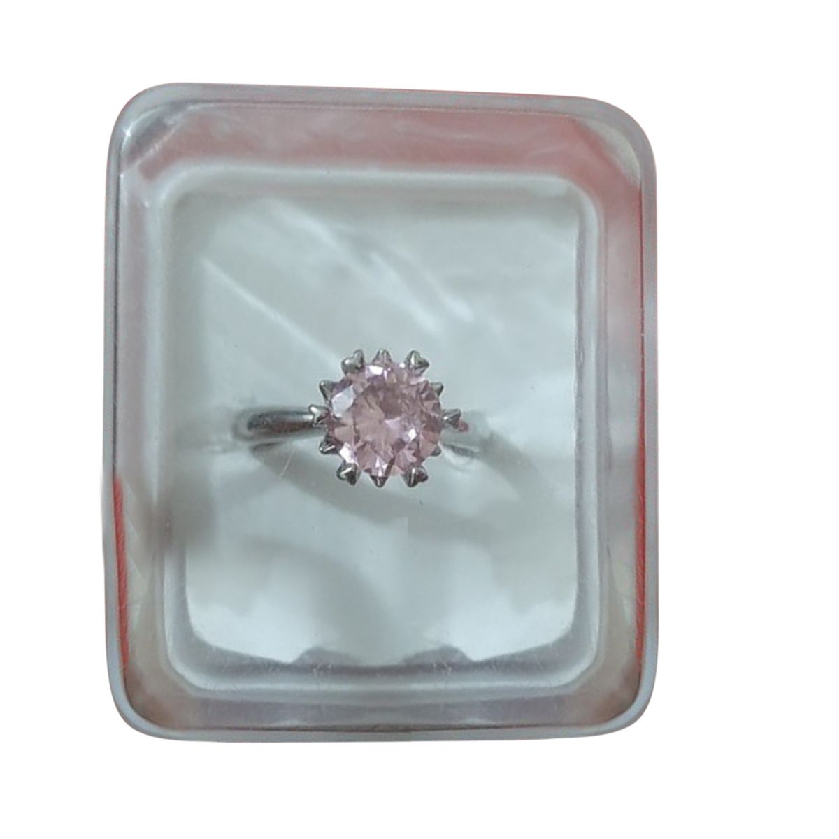 Picture of Sterling Silver Zircon Pink Stone Finger Ring (Adjustable) - Ring For Girls