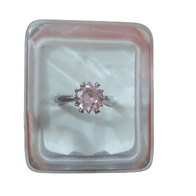 Picture of Sterling Silver Zircon Pink Stone Finger Ring (Adjustable) - Ring For Girls