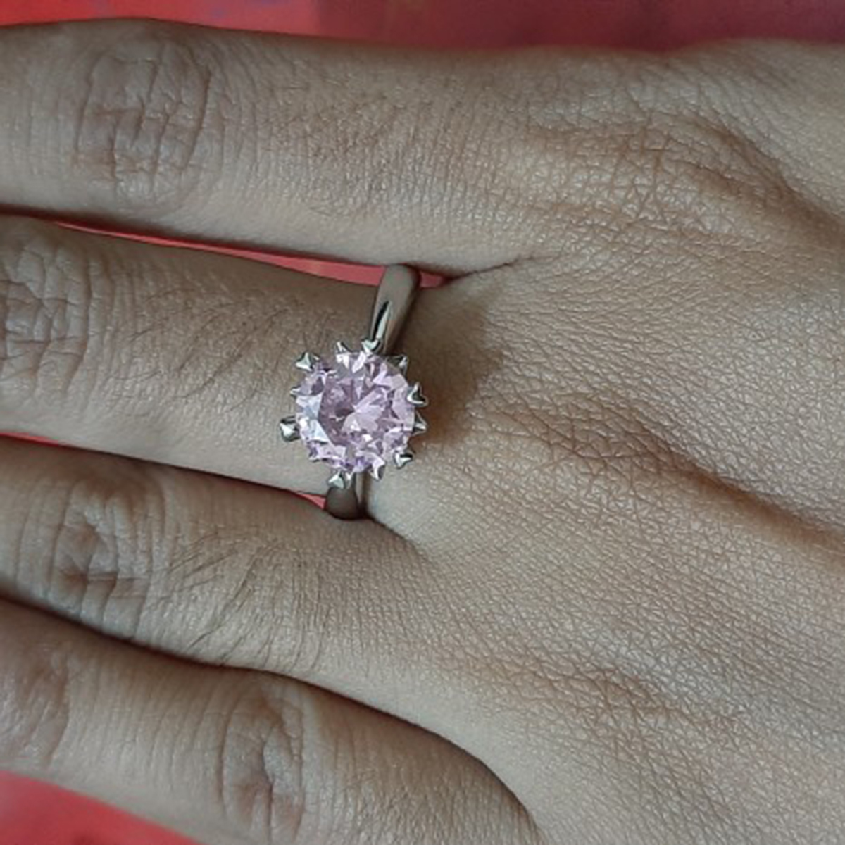 Picture of Sterling Silver Zircon Pink Stone Finger Ring (Adjustable) - Ring For Girls