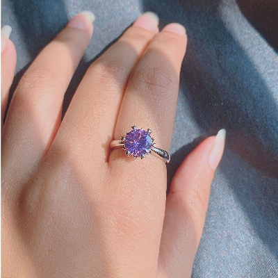 Picture of Round Solitaire Zirconia Silver Finger Ring (Adjustable)