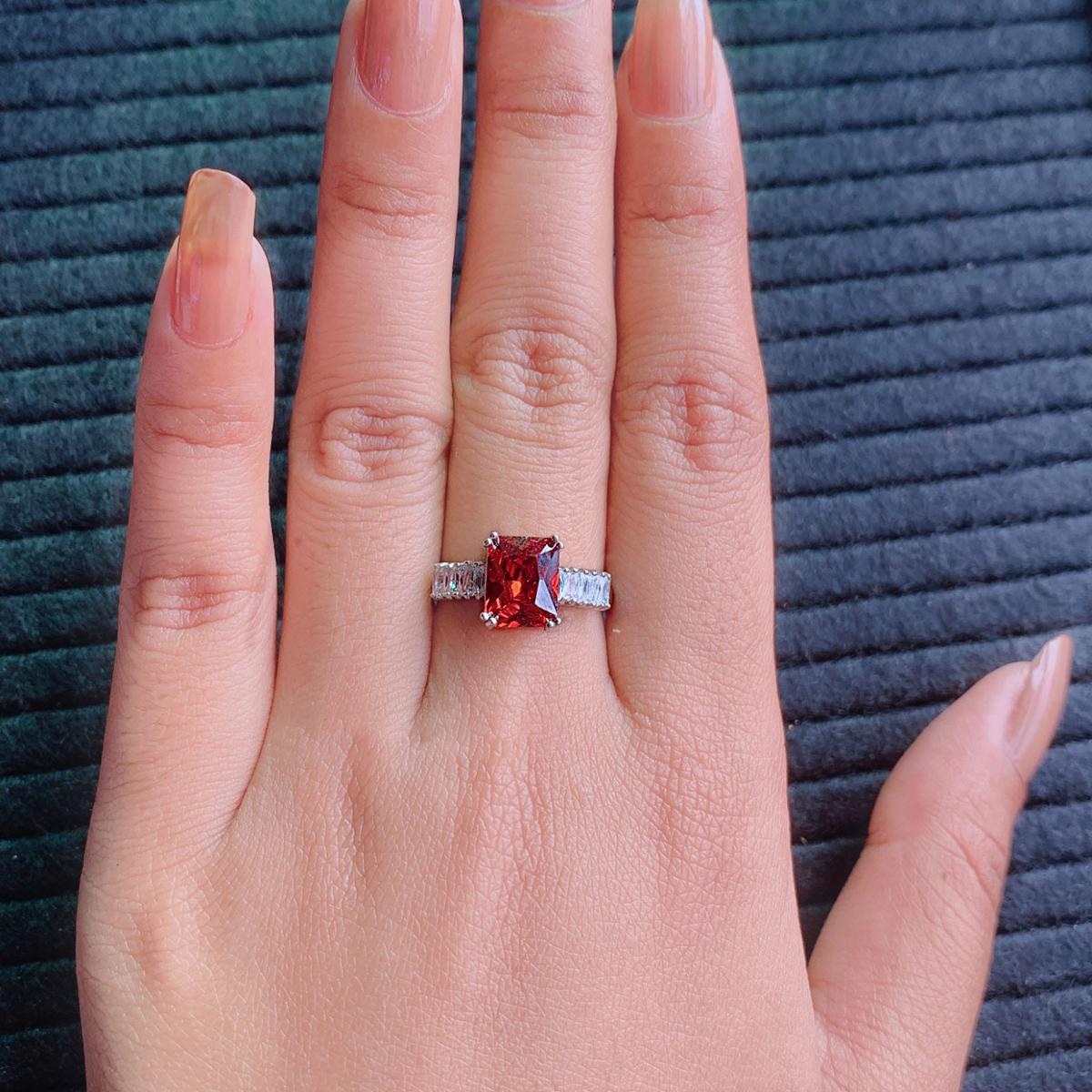 Picture of Emerald Cut Eternity Red Stone Wedding Ring