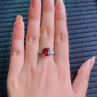 Picture of Emerald Cut Eternity Red Stone Wedding Ring